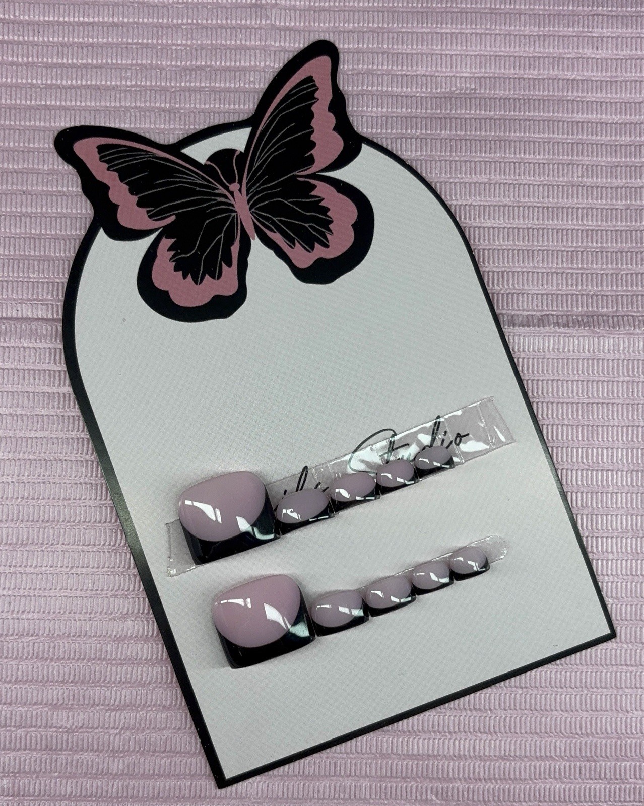 press on toenails pink nude black French tips handmade custom gel
