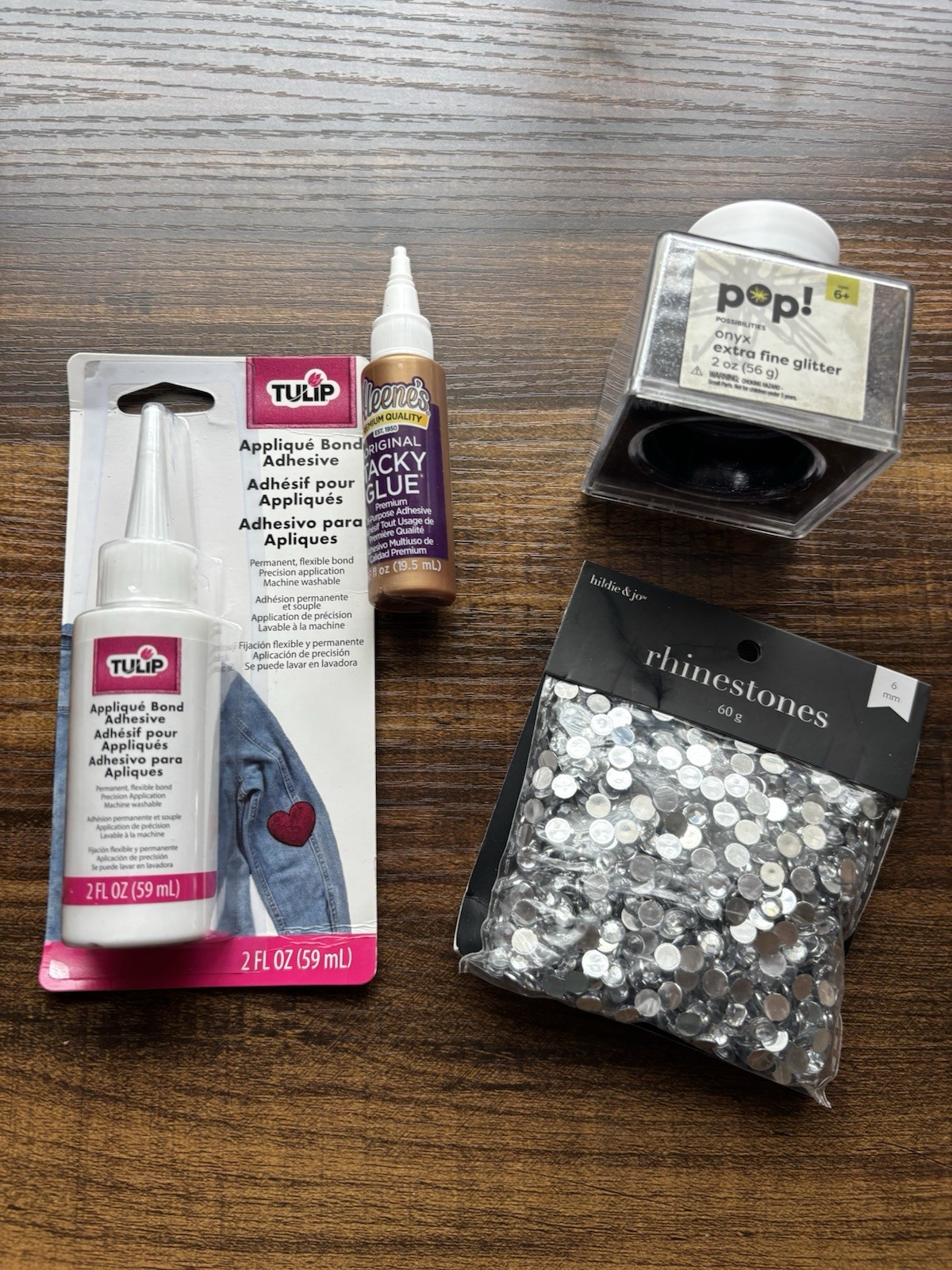Rhinestones 1250, tacky glue, tulip bond & extra fine glitter – All New!