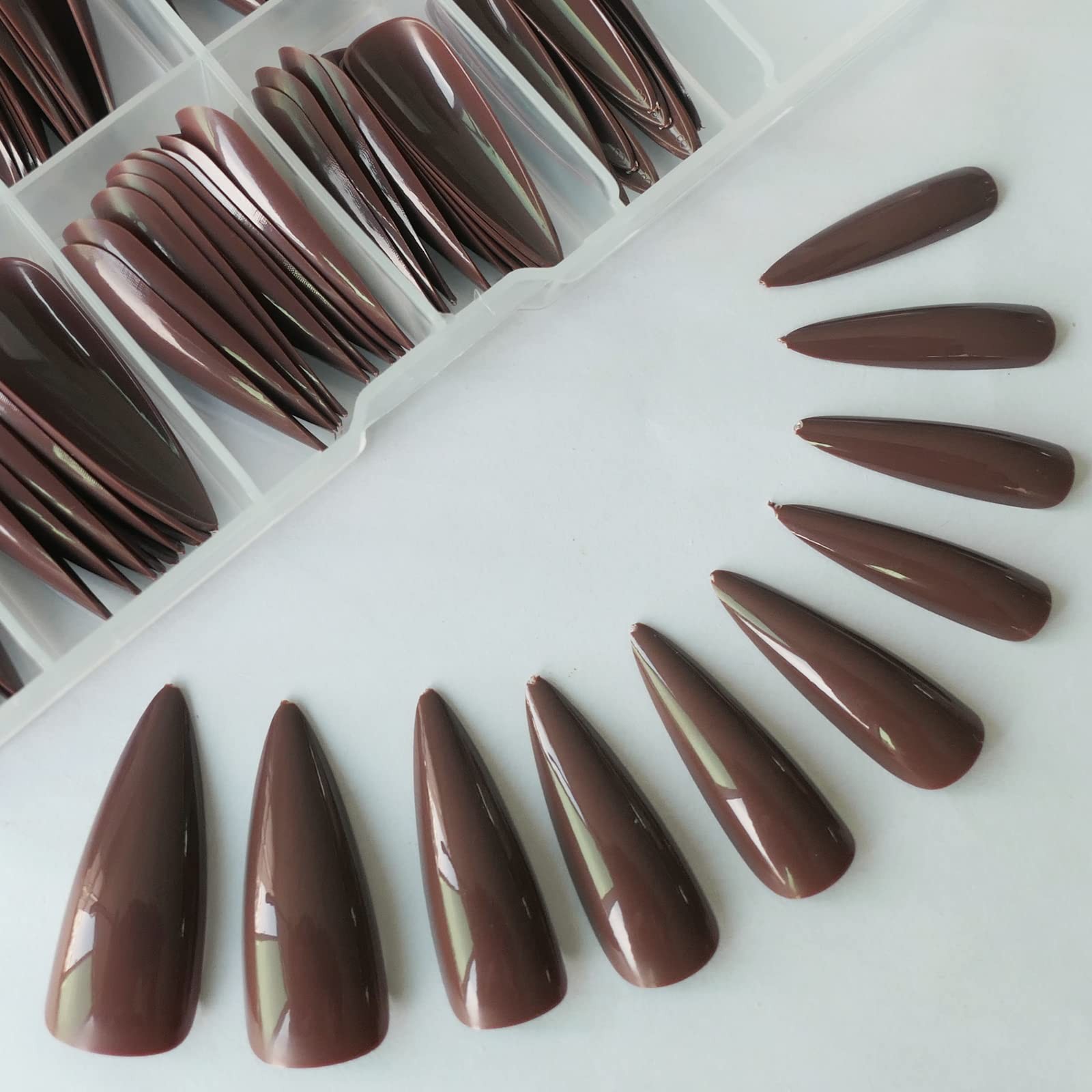 Extra Long stiletto Glossy Fake Nail 100 PCS Full Cover Acrylic Press on Nail…
