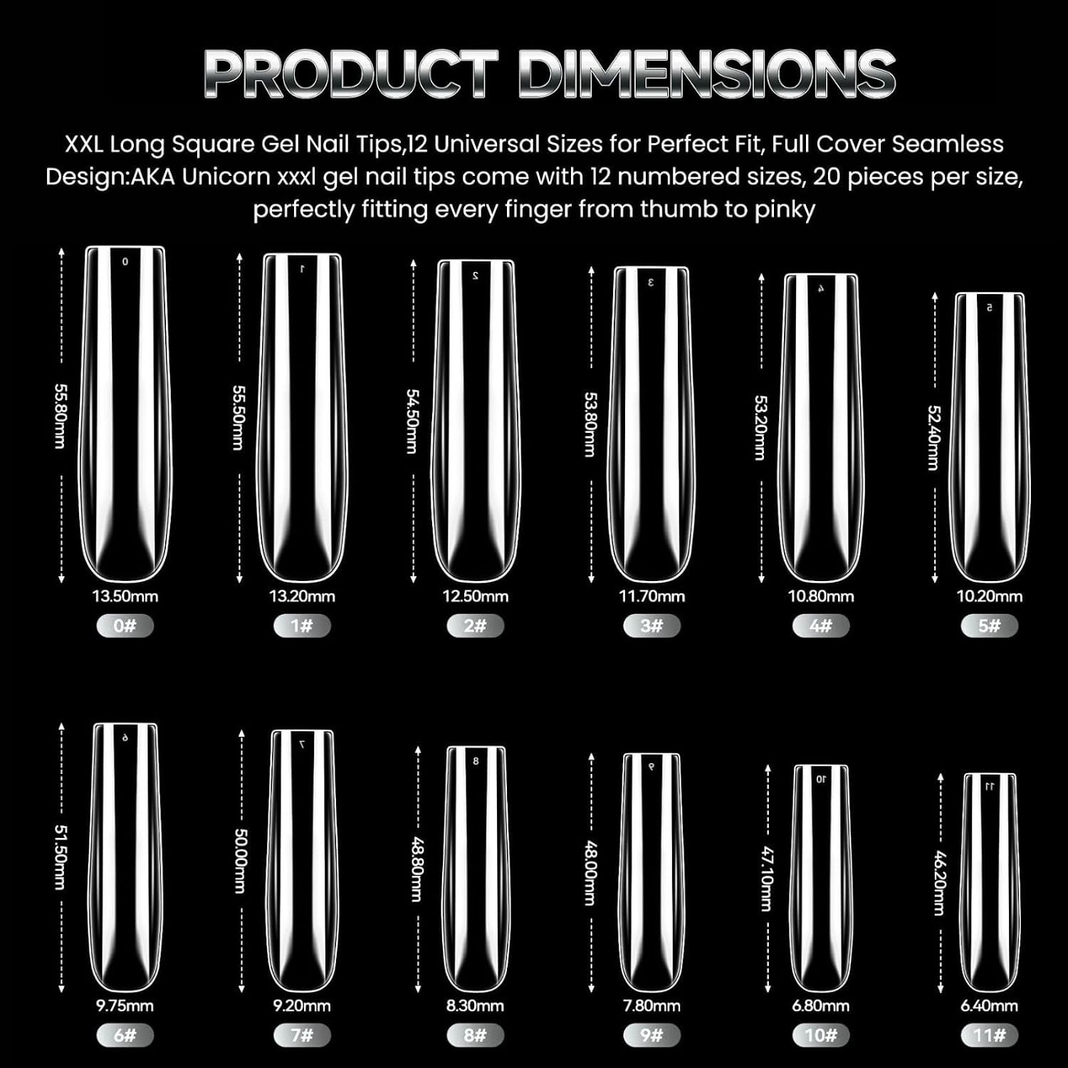 Long Square Nail Tips,Pre-Etched Full Cover Soft Gel Nail Tips | 240Pcs Clear No