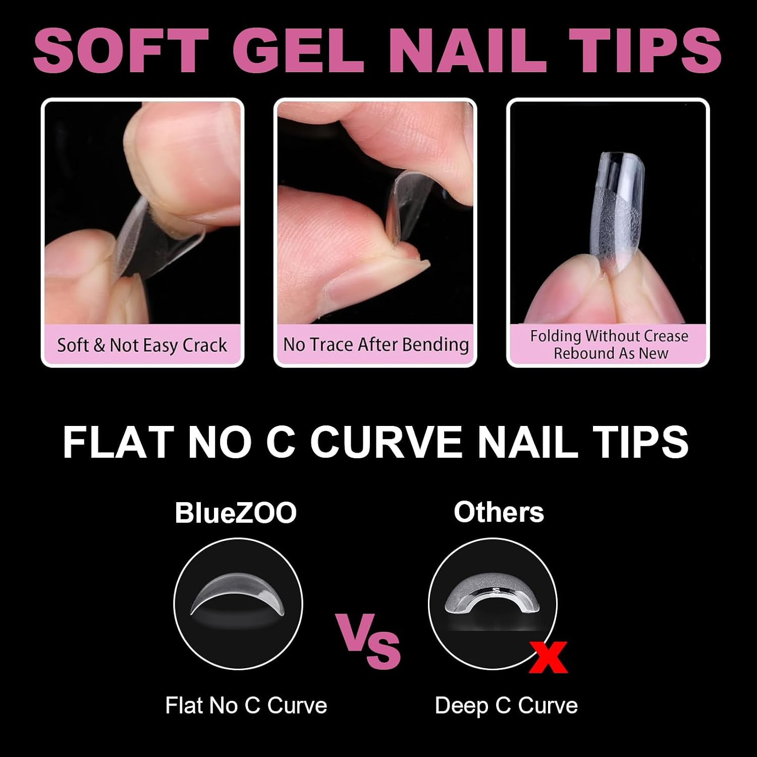 Bluezoo Extra Short Coffin Fake Nails Soft Gel Nail Tips, 600Pcs Full Cover Clea