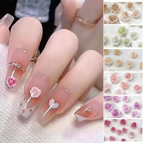 Flower Nail Charms, 100PCS 3D Flower Nail Art Gradient Red Pink Purple Green