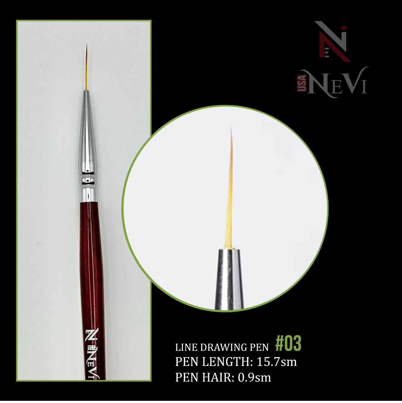 3PCS Nail Art Liner Brushes -NeVi USA Super Fine Striper Brush for Long Line #3