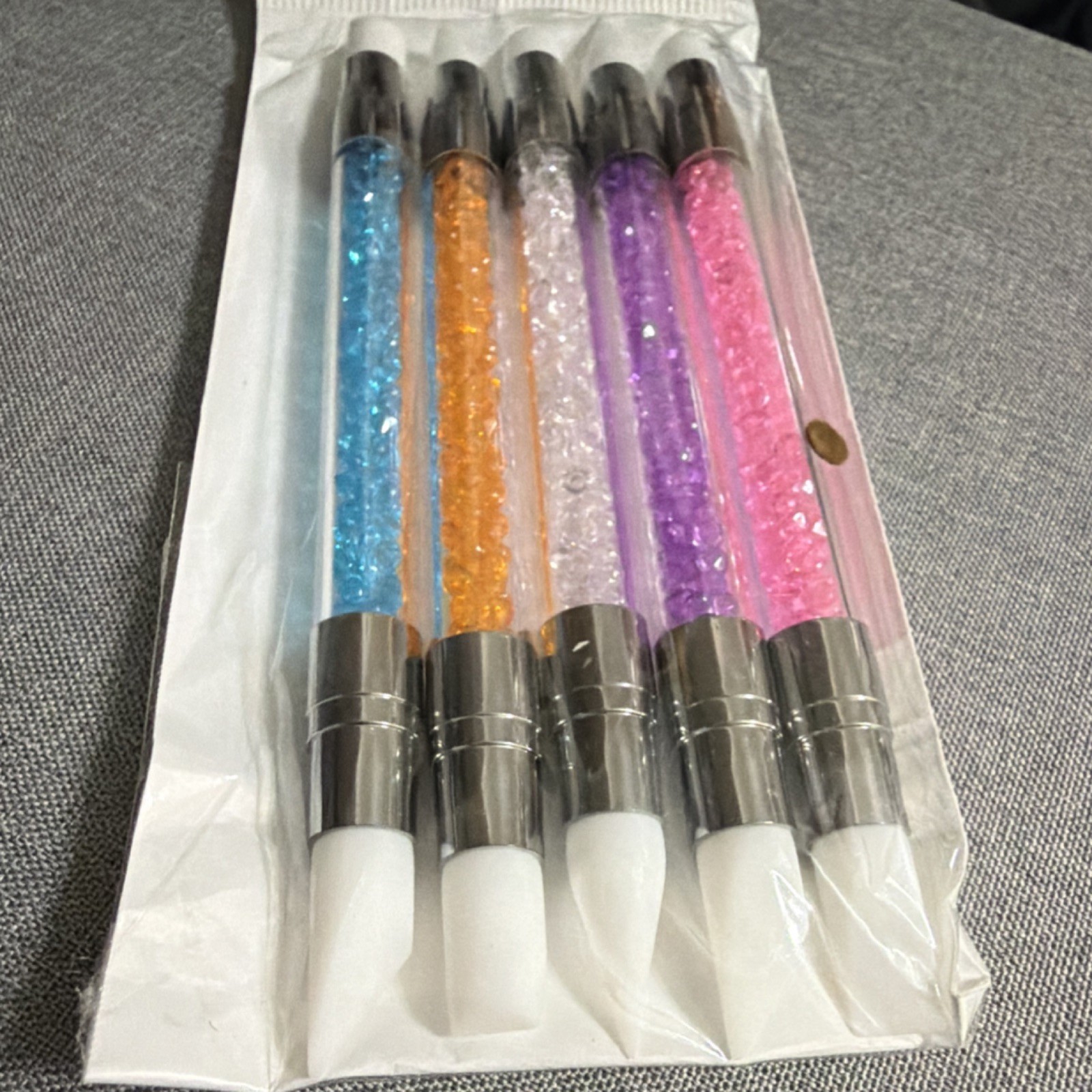 Set of 5 Double Head Nail Art Pens Blue Orange Purple Pink Clear