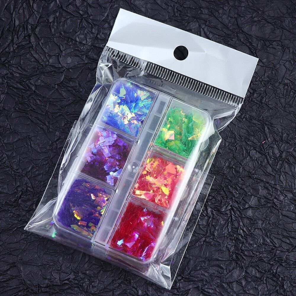 6 Grids Nail Sequins Irregular Colorful Glitter Nail Glass Paper Nail Flakes DIY