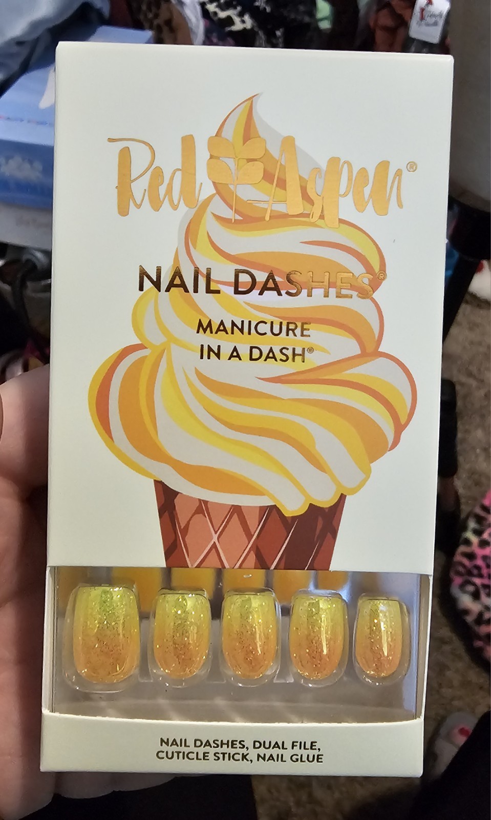 Red Aspen Nail Dashes Mango Pineapple Swirl Melissa