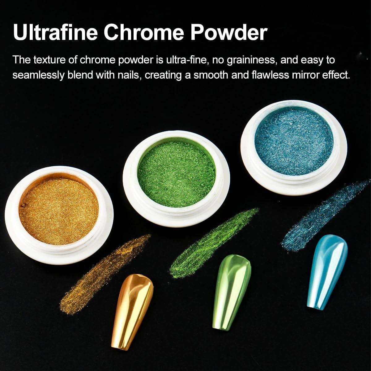 36 Jars Chrome Nail Powder Kit, Metallic Mirror Chrome Powder Pigment for Gel Na