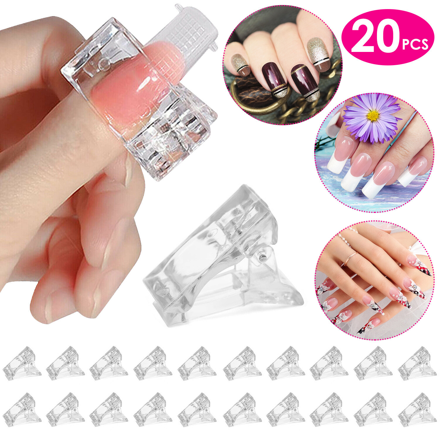 20/40Pcs Pro Nail Tips Clips Finger Poly Gel Quick Building DIY Extension Clamp