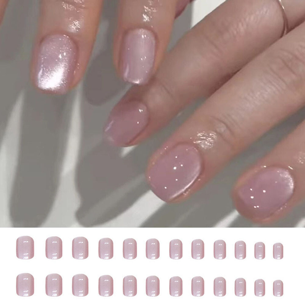 Diamond Cat Eye False Nails Medium Square Press on Nails for Nail Art 24pcs