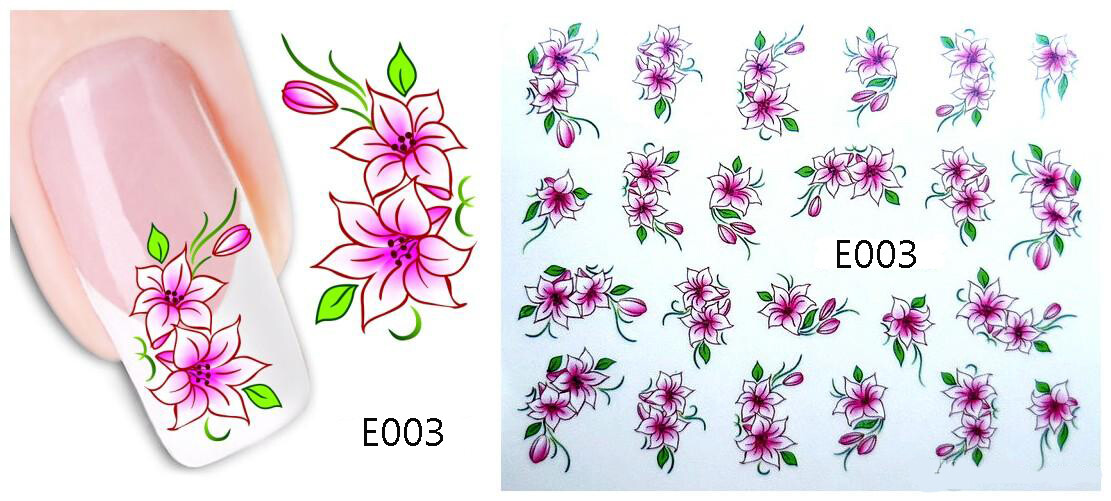 Nail art 3D Sticker Decal Stickers Pretty Flowers Pink Green E003