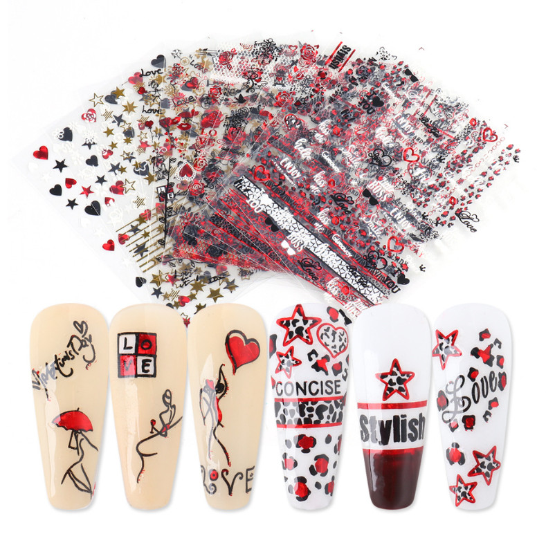 3D Nail Art Stickers Red Black Rose Flower Lace Heart Kiss Valentine Bride NH23