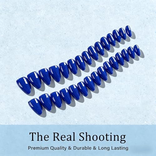 Short Press on Nails Almond, Royal Blue Fake Nails Short Stiletto, royal blue