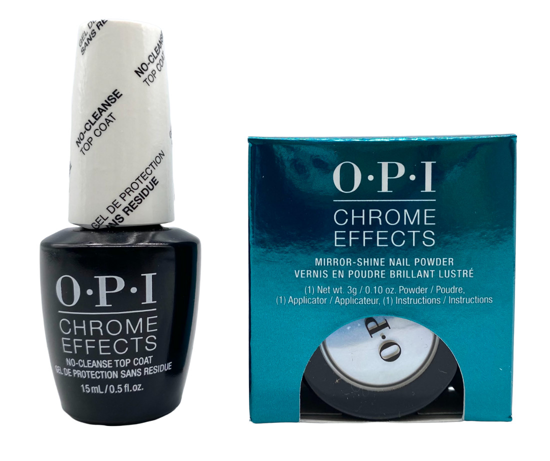 OPI Chrome Effects Set Blue “Plate” Special Nail Powder + No-Cleanse Top Coat