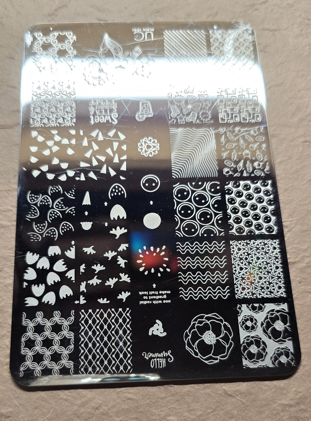 UBER CHIC UC 19-01 Nail Stamp Plate UberChic Floral Flower Modern Smiley Face