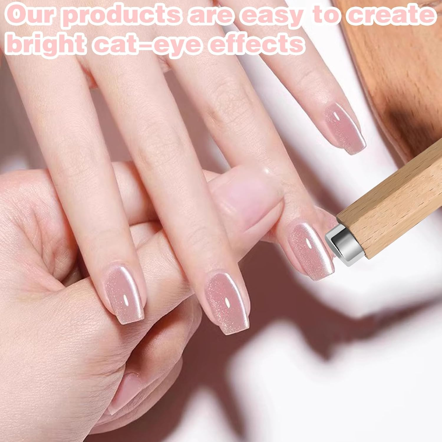 3 in 1 Wooden Handle Nail Magnet Cat Eye Magnet, Versatile Magnet Tool for Nails