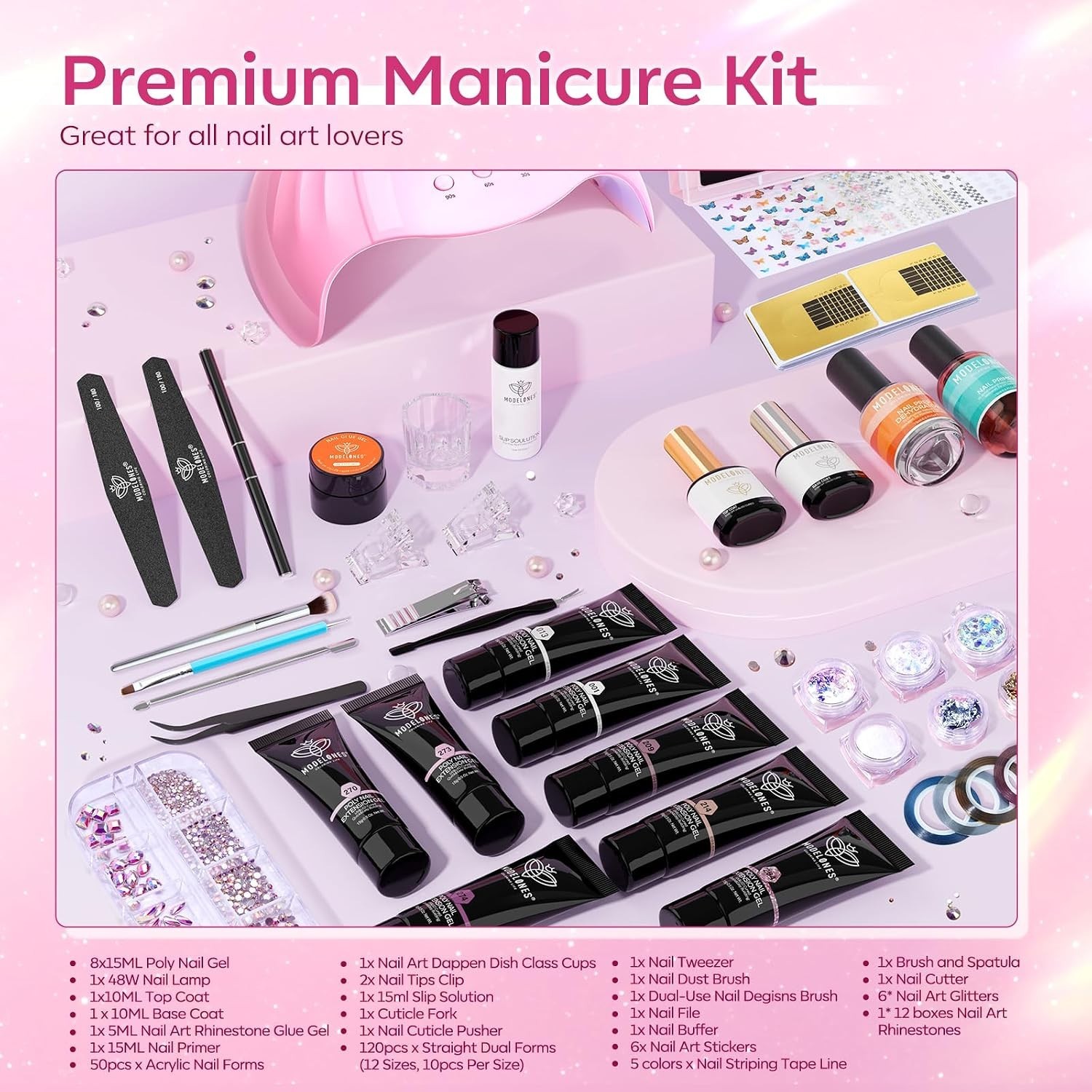 Poly Nail Gel Kit 8 Colors Rosy Pink + 48W Lamp