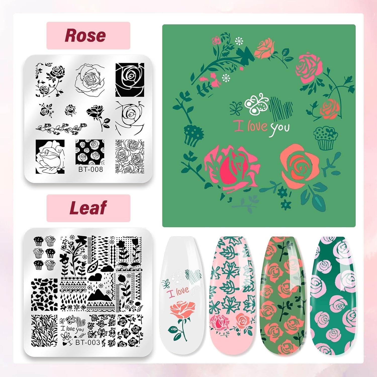 Deluxe Nail Stamping Kit – 12 Plates, 8 Gel Colors, Stamper