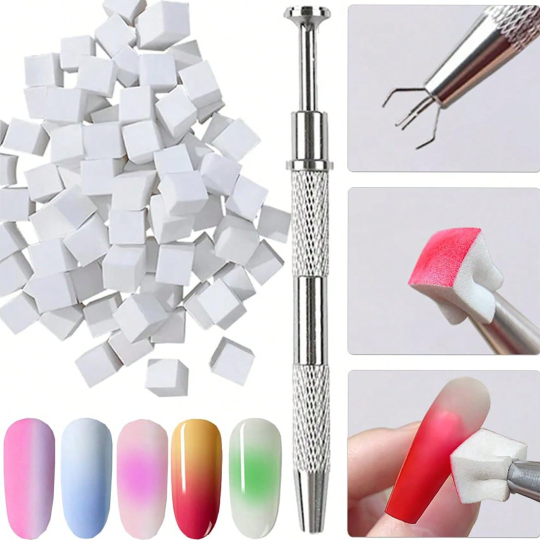 100PCS Nail Art Gradient Sponge Set – For Gel Polish, Glitter & Dotting