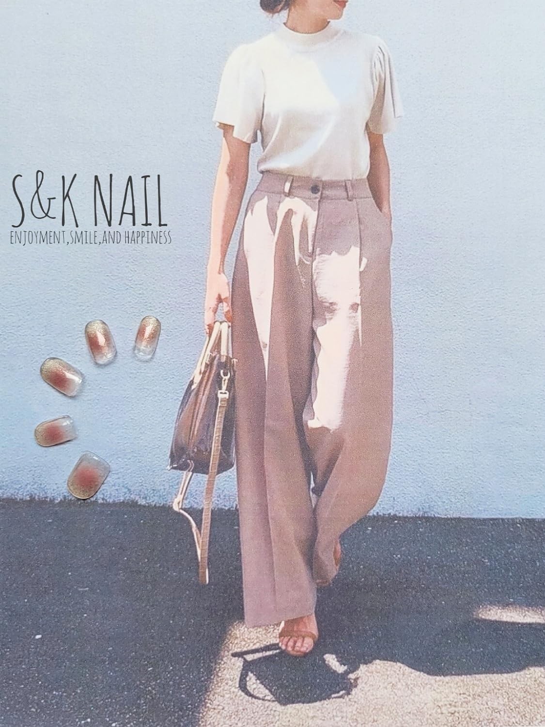 Nail Stickers Peach Design Gel-Style No-Harden 20pcs Japan
