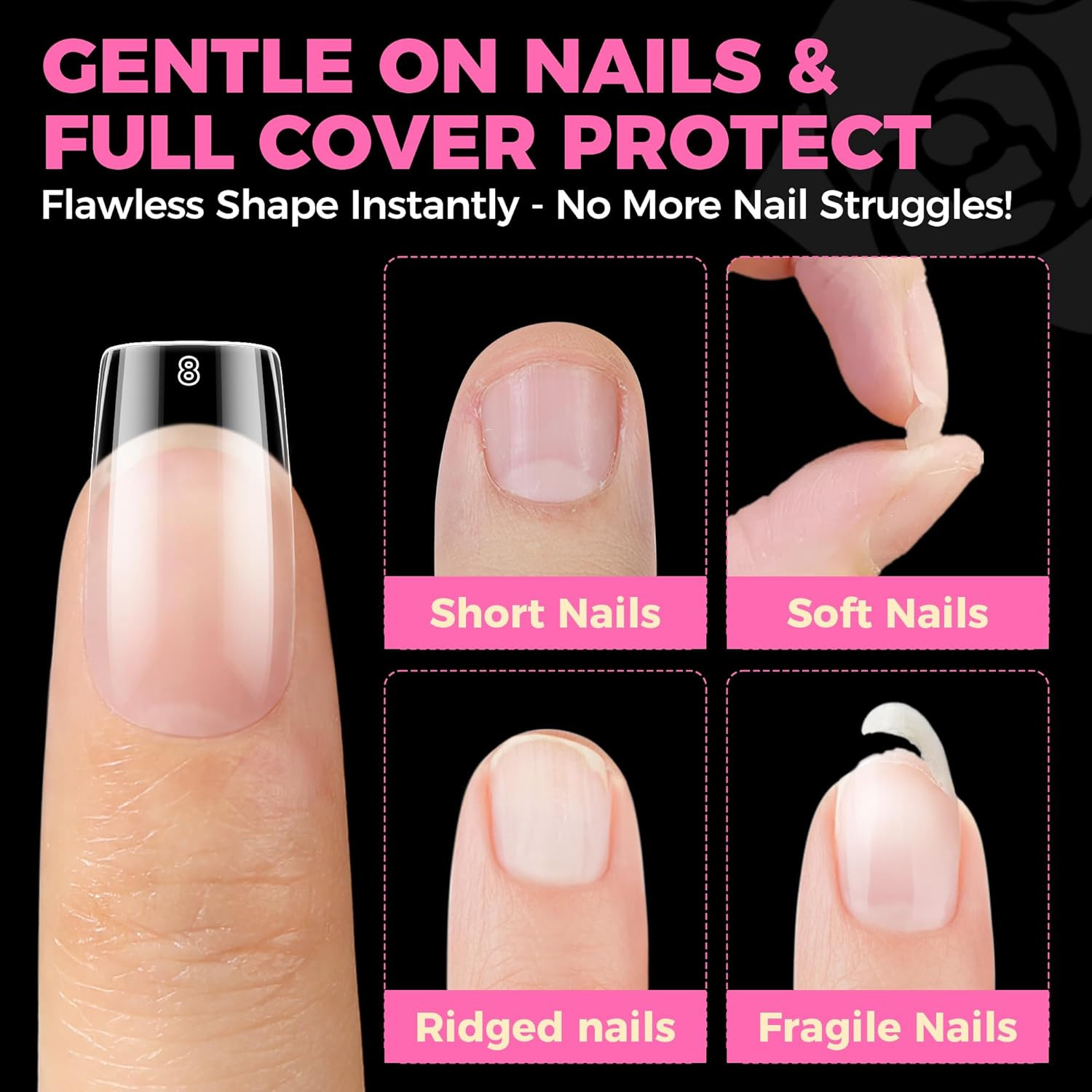 Nail Tips Square: 504PCS Short Square Nail Tips Pre Etched Gel Fake Nails Tips,