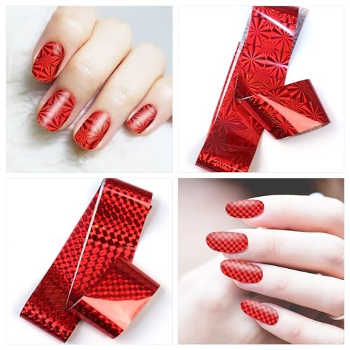 10 Rolls Red Metallic Nail Foil Holographic Nail Art Foil Holographic Red