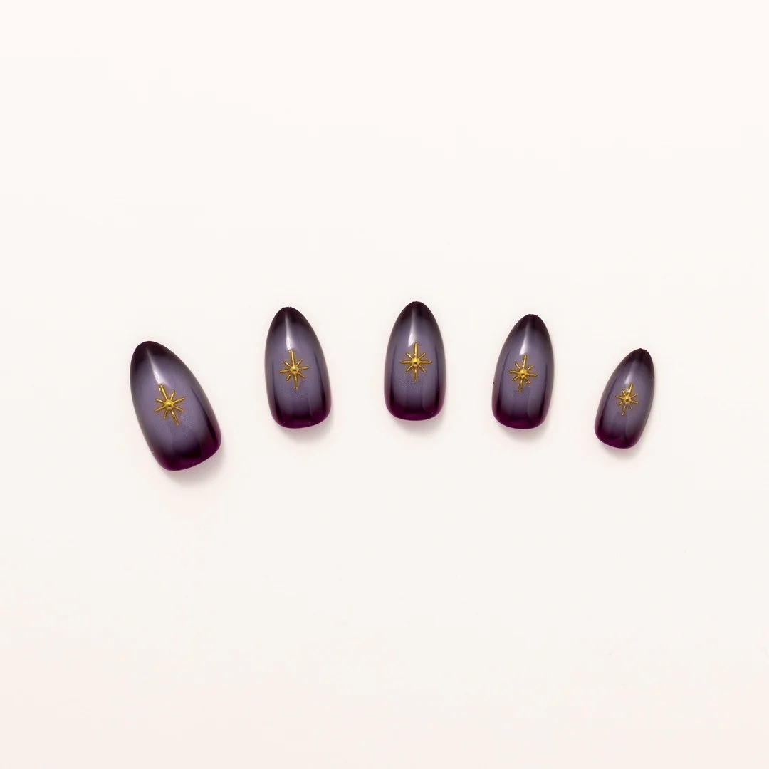 Nail Reformation Press On Nails Almond Violet Star Design 32 Nails