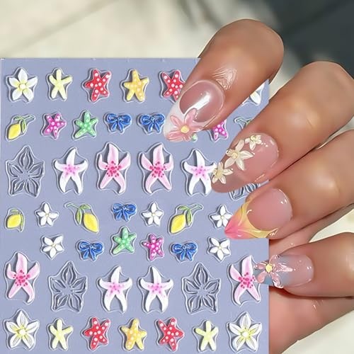 5D Embossed Ocean Life Nail Art Stickers Decals Self Adhesive Seashell starfish