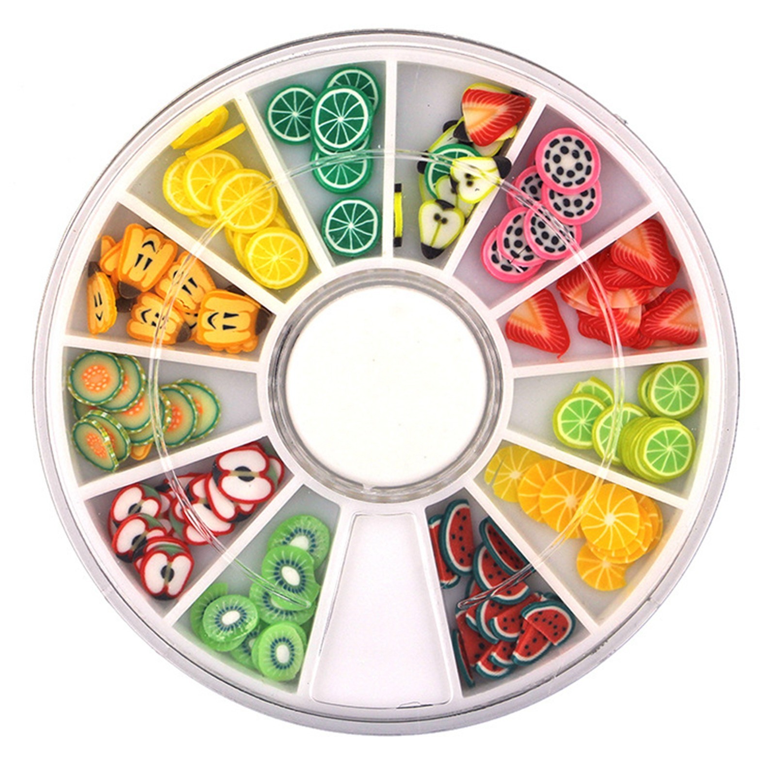4 Wheel of 12 Styles Assorted 3D Fimo Polymer Clay Slices Various Nail Art Tips