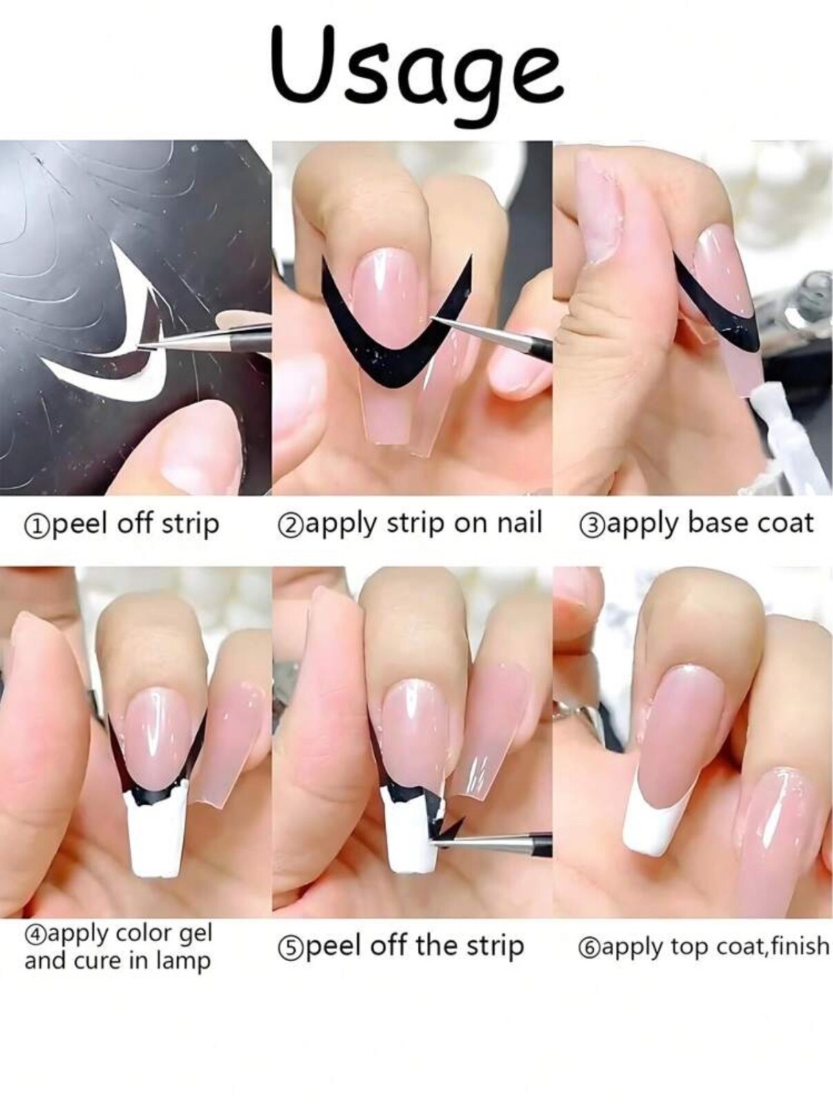 French Manicure Nail Tip Guide Stickers Stencils For Long Nails 36pcs /Black/