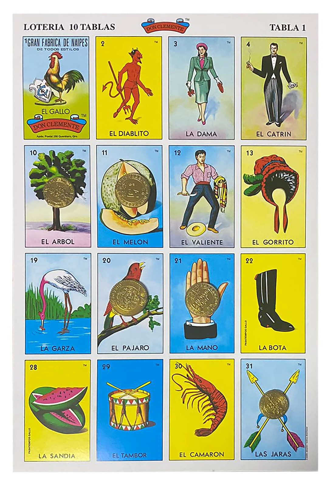 Loteria Mexicana Tradicional Jumbo 14 x 9 inches, Yellow, Green, Red, Blue