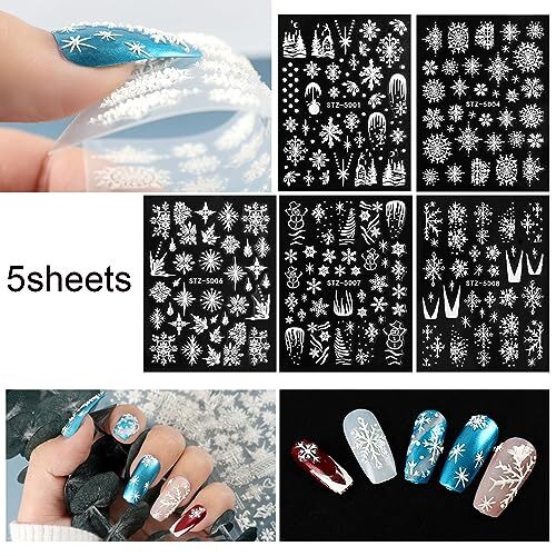 5D White Snowflake Nail Art Stickers Christmas Nail Stickers Xmas Christmas C
