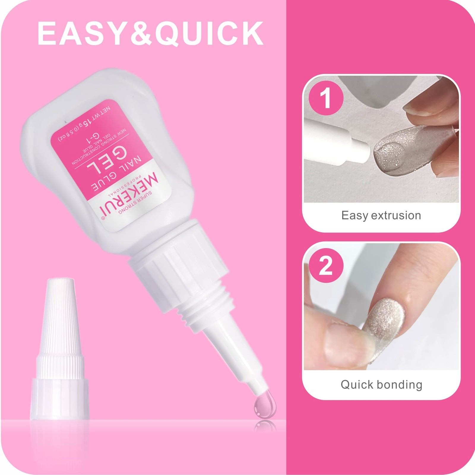 Nail Glue & Remover Kit – 30+ Days Long-Lasting Gel, No UV Light, Quick Dropper