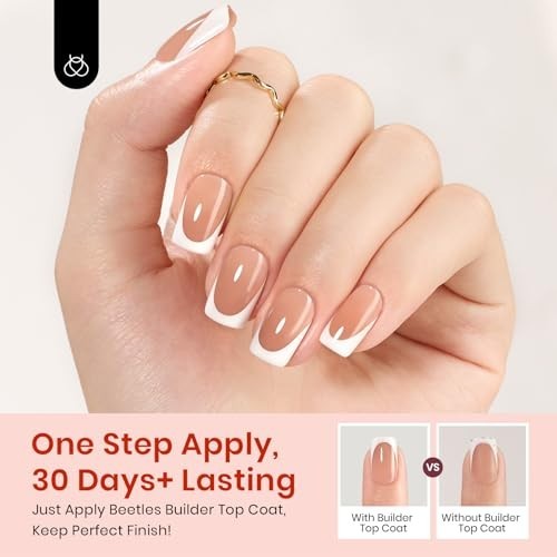 Beetles X Press Gel Nail Kit Short Square French Tip Press On Nails DIY
