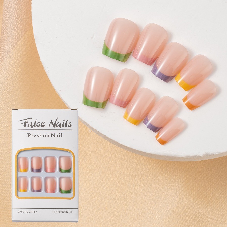 Press on Nail – Bare Transparent Color, Short Square Fake Nail, 48 Piece Set