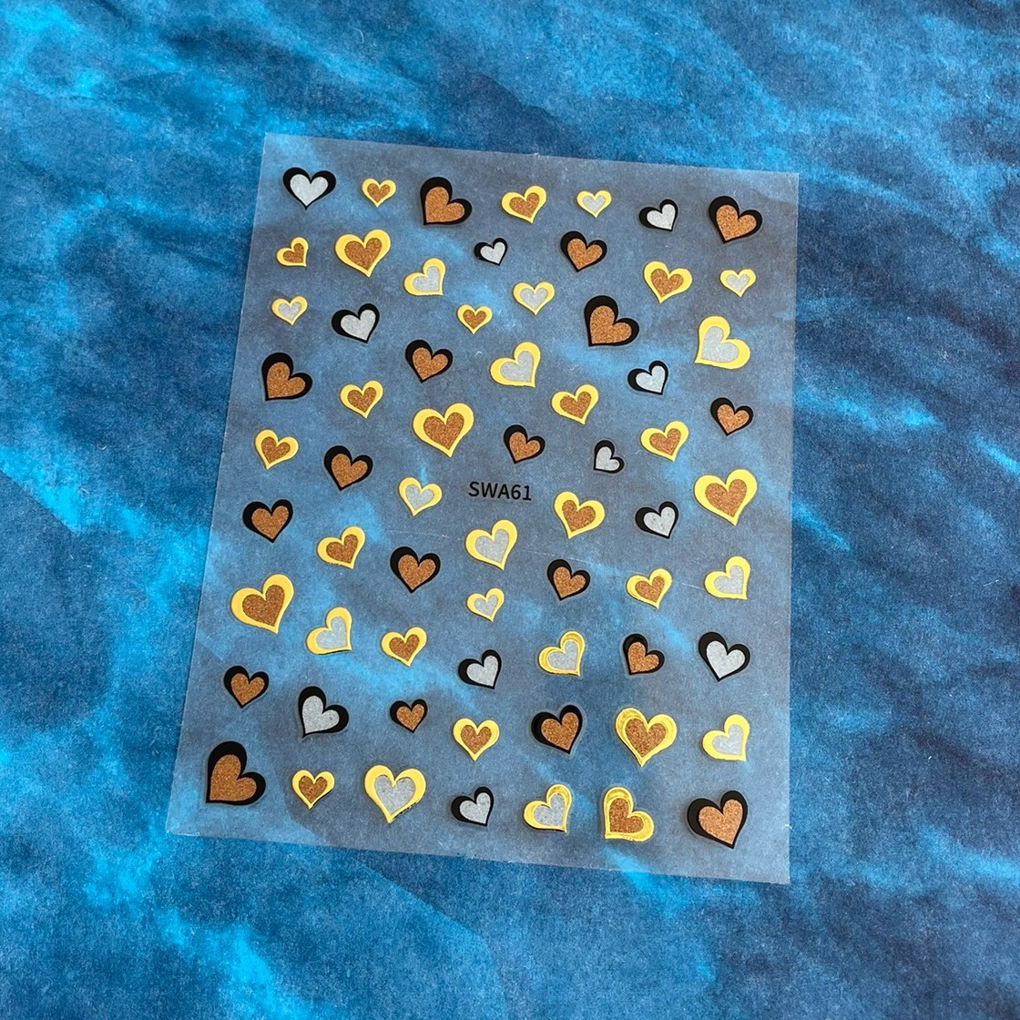 Red Hearts Nail Art Stickers Gold Heart Outline Valentine Day Purple Orange