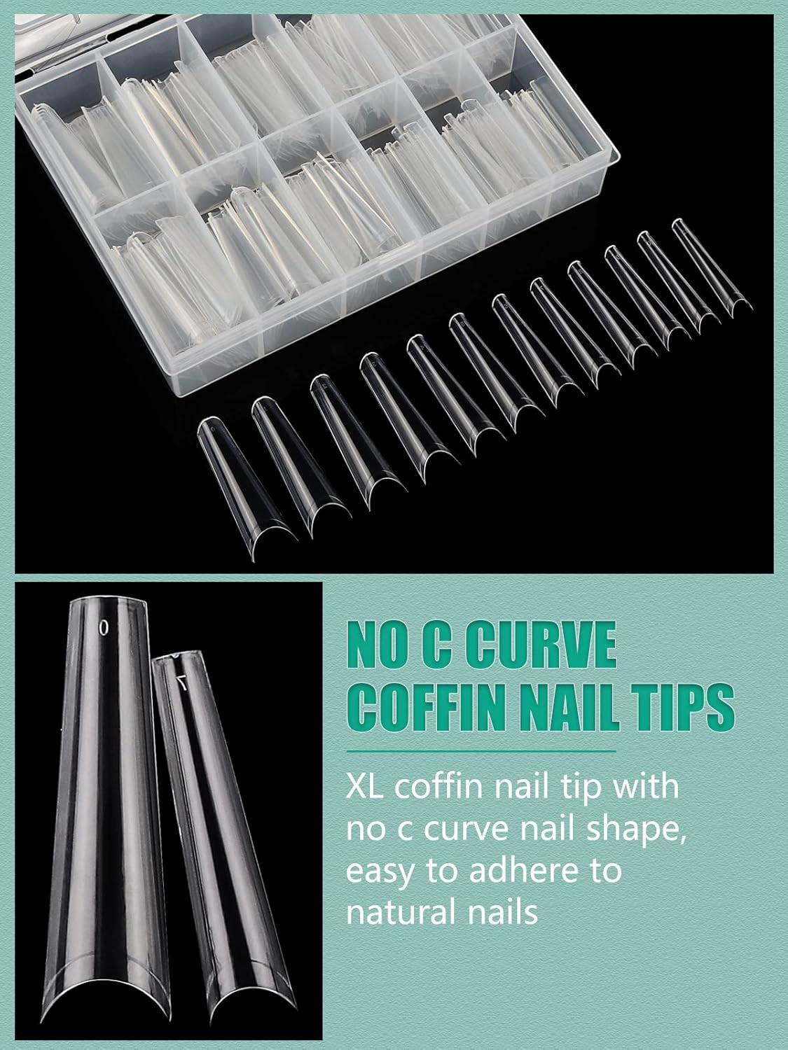 XL Long Nail Tips: Coffin & Square 2 Shapes for Home DIY | 480PCS Long Clear Nai