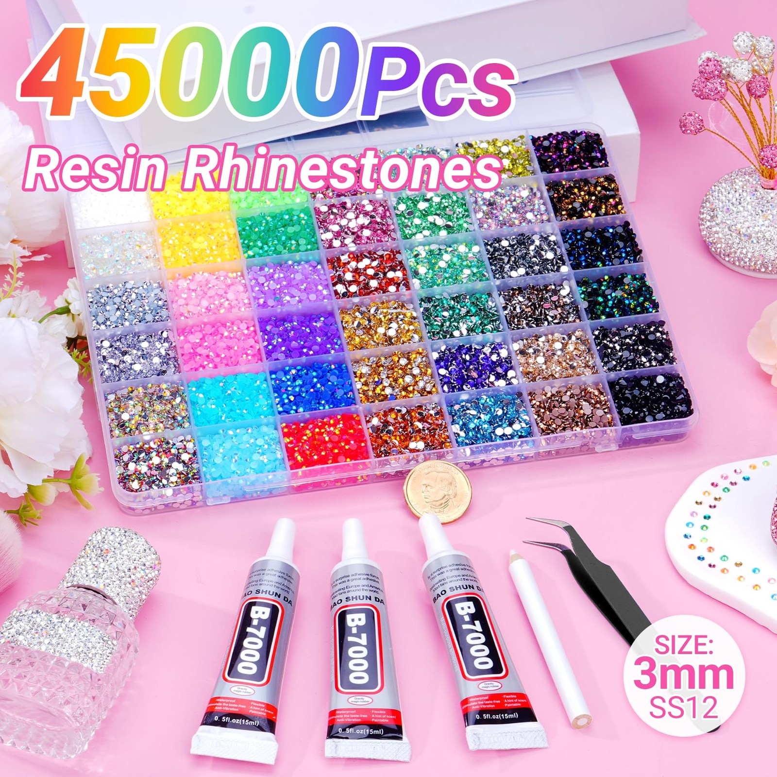 Atifober 46000Pcs 42 Colors Resin Jelly Rhinestones for Bedazzling, 3mm Multi…
