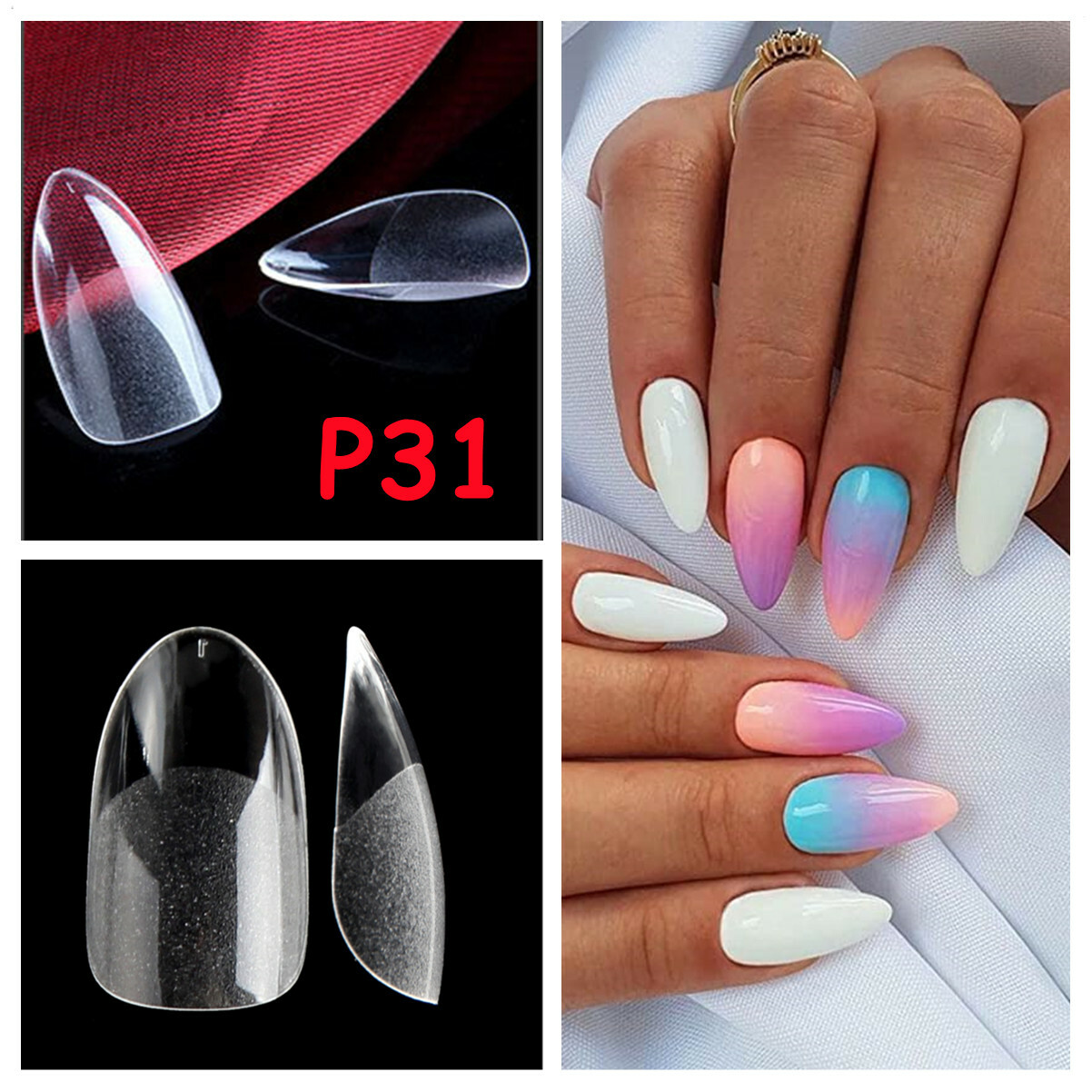 360PCS Medium Oval Coffin Square Acrylic False Nails Full Cover Extension Tips