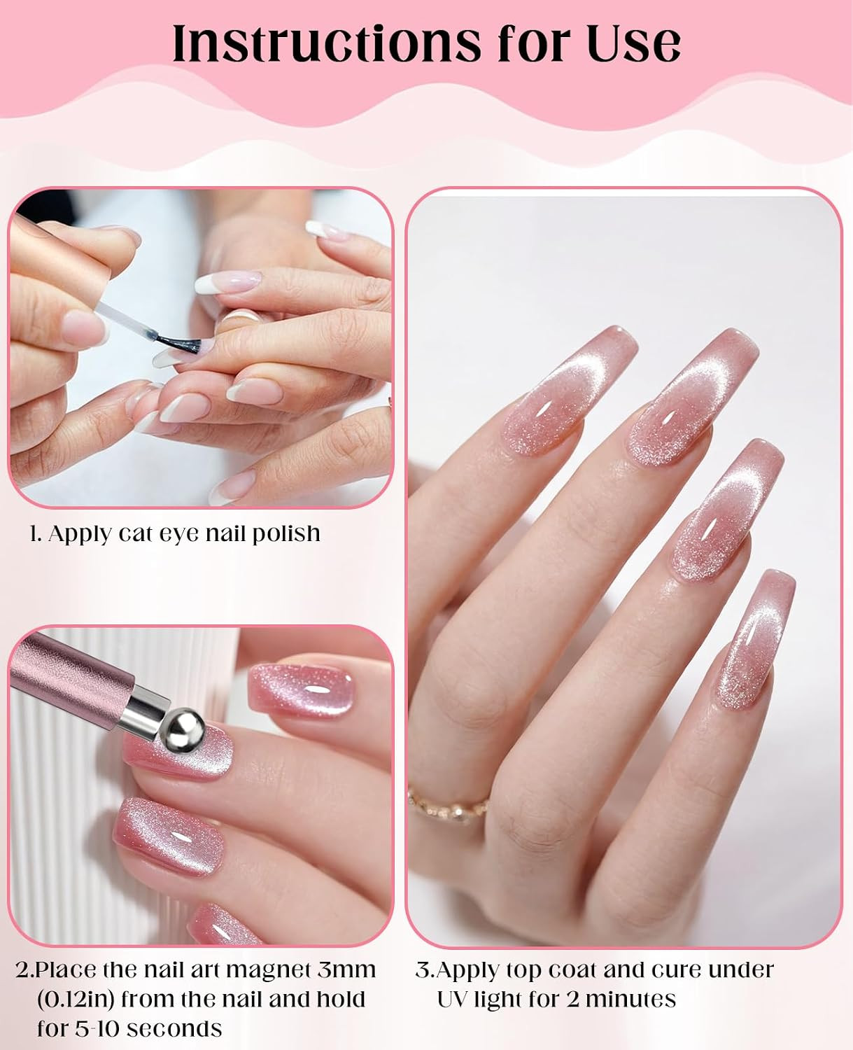 15 PCS Double-Head Heart Cat Eye Magnet for Nail, Multifunctional Flower Nail