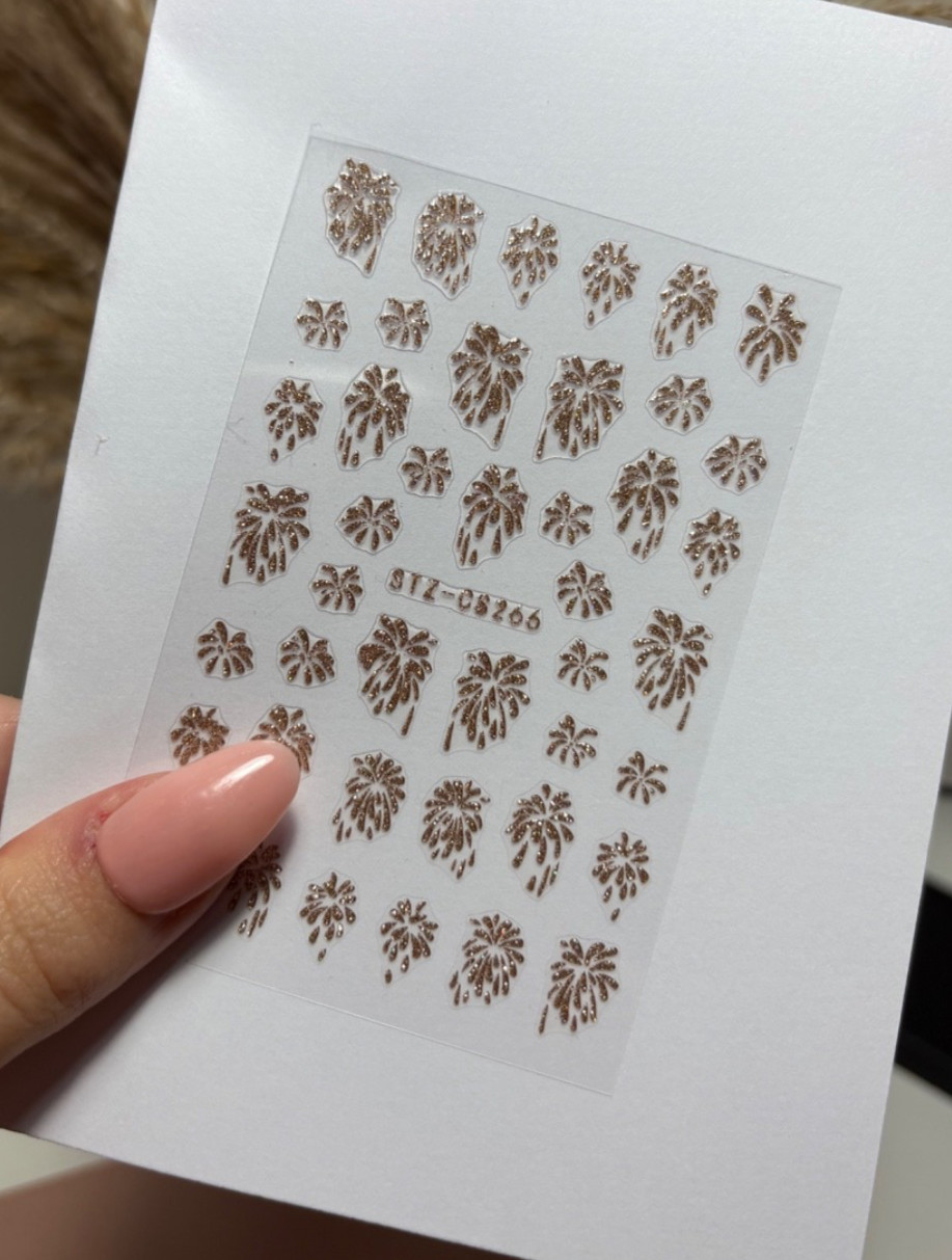 Gold Glittery Fireworks, Nail Stickers, Self- Adhesive, Nail Art-STZ-CS266