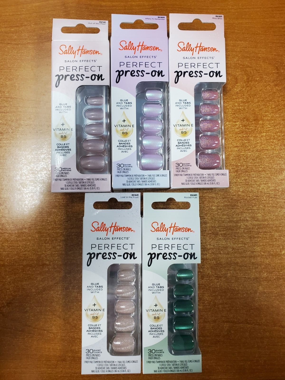 5 Pk: Sally Hansen Perfect Press-on Nails ASSORTED Short/Medium Squoval 5C-3257