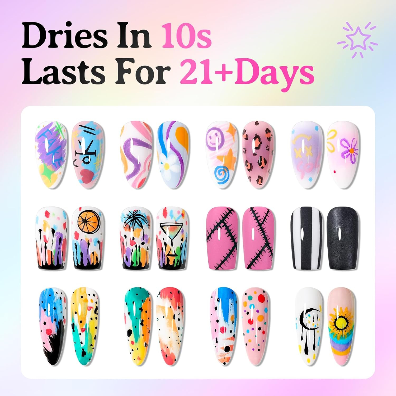 24-Color Nail Art Pens Set, Dual-Tip Quick Dry Non-Toxic for DIY Designs