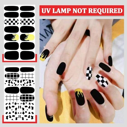 16 Sheets Black Nail Wraps Stick on Nail Polish Strips Gel Nail Black Color