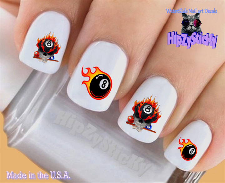 Nail Art 3036 SPORTS Pool 8 Ball Flame Skull WaterSlide Nail Decals Transfers