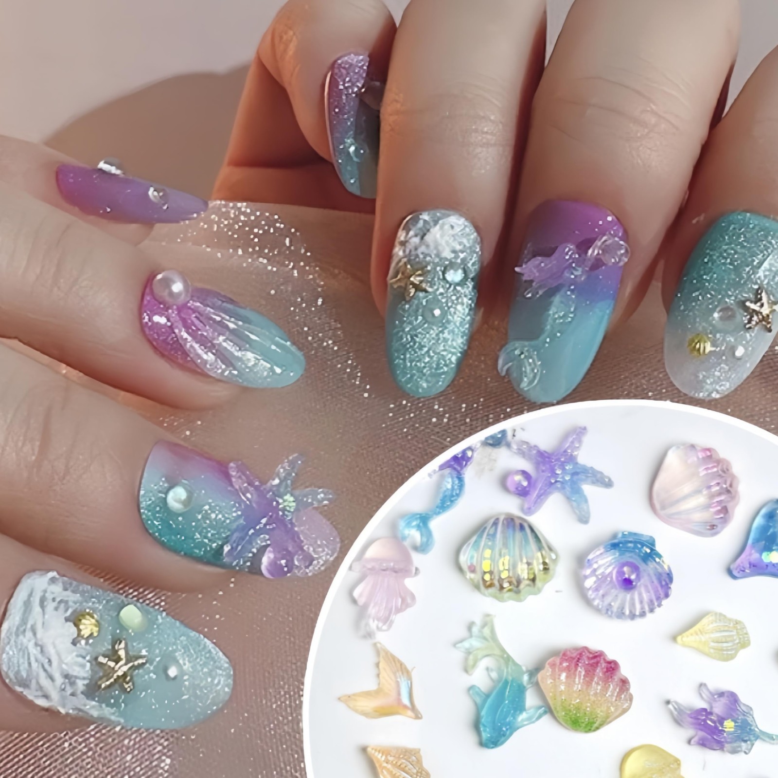 CnSybaris 200PCS Ocean Nail Resin Charms Silver