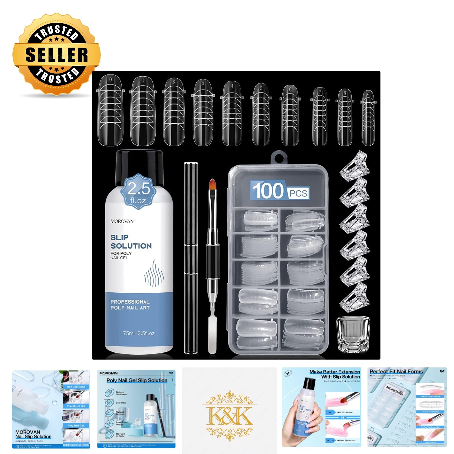 Odorless 2.5 OZ Nail Slip Solution Kit: 100 Dual Forms for Perfect Extensions