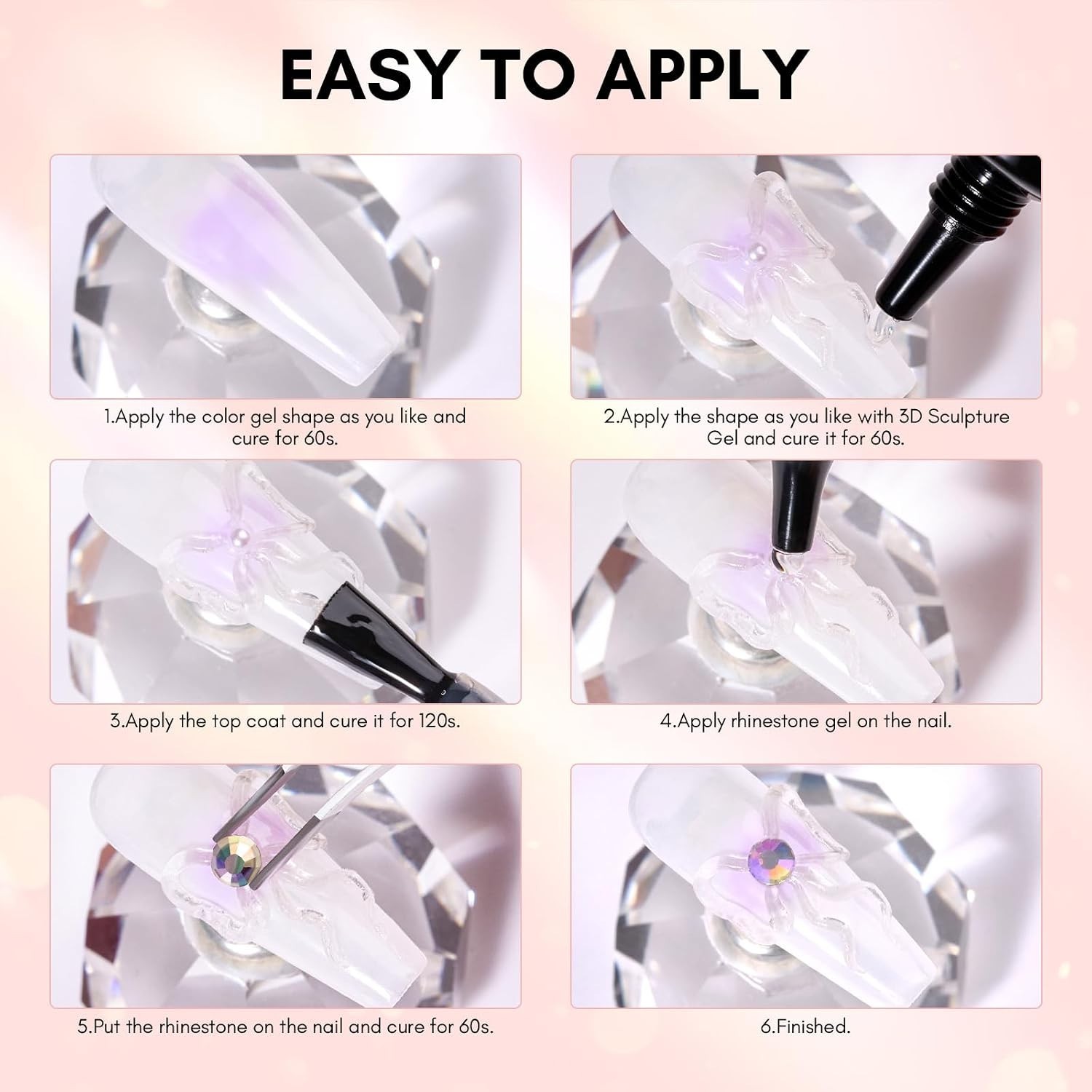 Nail Rhinestone Glue with 3D Gel Kit – Super Strong Nail Charm Glue & Sculpti…