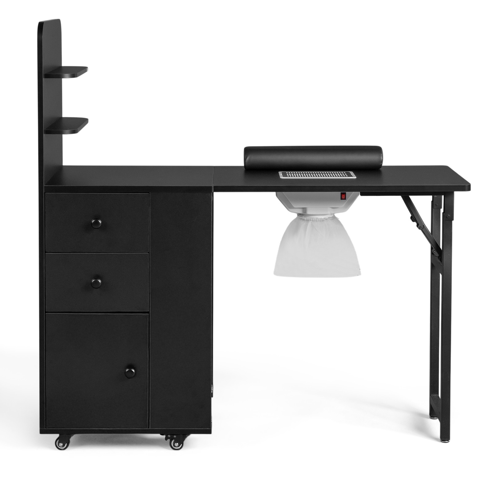 All-in-One Foldable Nail Table with Electric Dust Collector, Cabinet, Wrist Rest