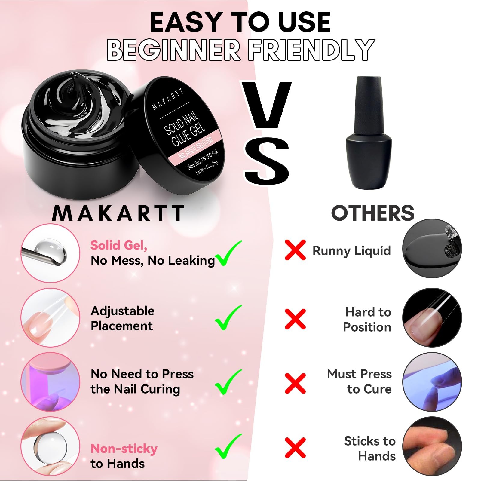 Makartt Solid Nail Glue Gel for Press on Nails: Strong 15ml / 0.53oz, Clear