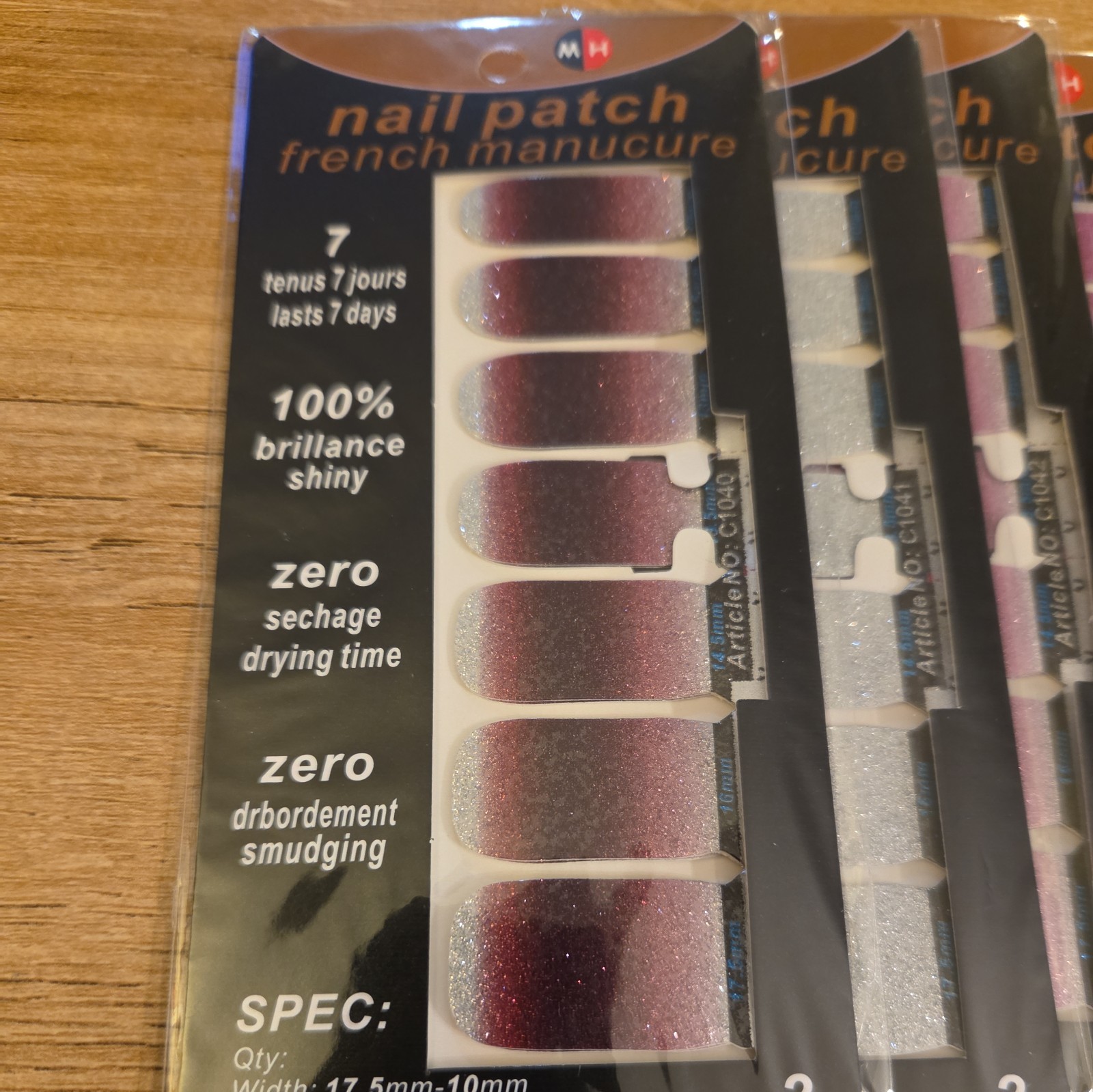 Nail Patch French Manicure Nail Stickers. Lasts 7 Days 6 Sets glitter Nail Art